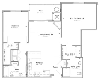 Two bedroom apartment-Lavender floor plan for rent at WH Flats in south Lincoln NE