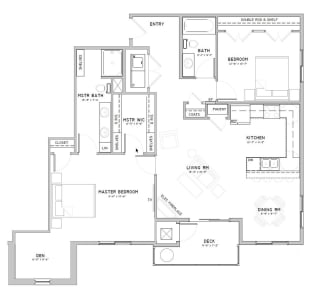 Two bedroom apartment with den-Snowdrop floor plan for rent at WH Flats in south Lincoln NE