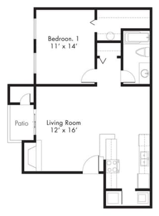 A1 - 1 Bedroom 1 Bath Floor Plan at Hawthorne House, Midland, TX
