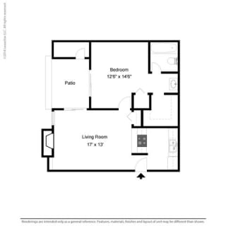 A1 - 1 bedroom 1 bath Floor Plan at Park at Caldera, Texas, 79705