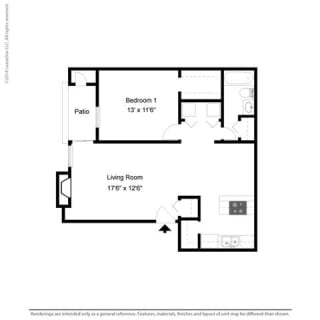 A2 - 1 bedroom 1 bath Floor Plan A2 - 1 bedroom 1 bath Floor Plan at Park at Caldera, Texas, 79705
