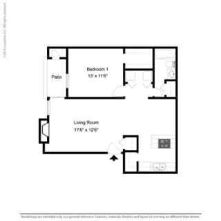 A2 - 1 bedroom 1 bath Floor Plan at Park at Caldera, Midland, TX