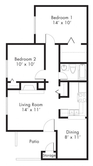 B1 - 2 bedroom 1 bath, 826 Square-Foot Floor Plan at University Gardens, Odessa, TX