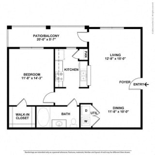 Eclipse 1 Bed 1 Bath Floor Plan Eclipse 1 Bed 1 Bath Floor Plan at Orion McKinney, McKinney