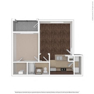 1 Bed 1 Bath, 650 Square-Foot Halo Floor Plan at Orion Prosper, Prosper, TX, 75078