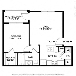 1 Bedroom 1 Bath Floor Plan at Orion Prosper, Prosper, TX