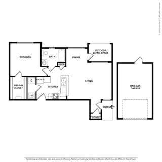 Axis 1 Bedroom 1 Bathroom Floor Plan at Orion Prosper Lakes, Texas