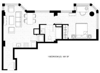 O2 Apartments 1 Bedroom D Floor Plan