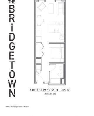 Bridgetown - One Bedroom One Bathroom Floor Plan 2