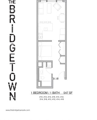 Bridgetown - One Bedroom One Bathroom Floor Plan 3