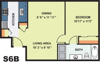 Floor Plan Standard One Bedroom (S6B)