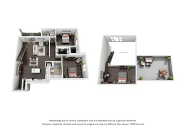 2 Bedroom, 1.5 Bath Loft Penthouse Floor Plan at The Mansfield at Miracle Mile, California, 90036