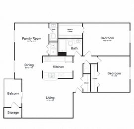 Two Bed One Bath Floor plan at Ellicott Grove, Maryland