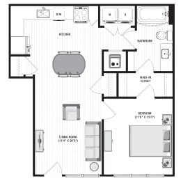 699 square foot 1 bedroom floor plan