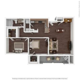2bedroom 1 bathroom floor plan at The Life at Brighton Estates, Texas, 77060