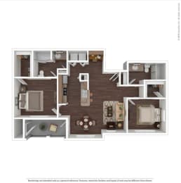2bedroom 2 bathroom floor plan at The Life at Brighton Estates, Houston, TX, 77060