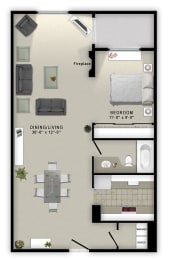 1 Bedroom A 1 Bath Floor Plan at Augusta Court Apartments, Houston, Texas