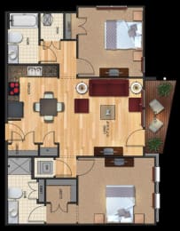 B2 Floorplan 2 bed 2 bath 953 sqft