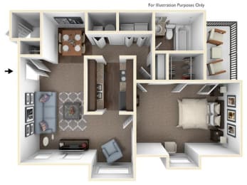 1X1C Floor Plan at Seven Pines, Alpharetta, GA, 30022