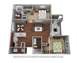 2 Bedroom Floor Plan at Meadows at Homestead Apartments, Logan