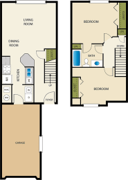 2 Bedroom 1 Bathroom Floor Plan at Devonshire Court Apartments &amp; Townhomes, North Logan, 84341