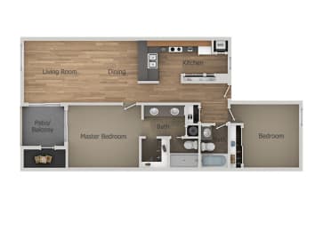 2 bedroom 2 bath Floor Plan at Aztec Springs Apartments, Mesa, 85207