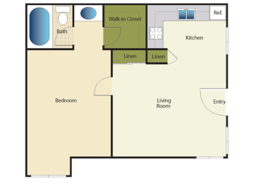 1 Bed 1 Bath Floor Plan at Peppertree Senior Apartments, Spring Valley