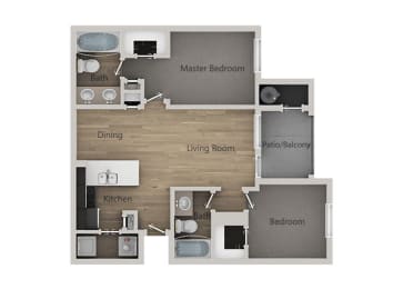 Two Bedroom, Two Bathroom Floor Plan at Sage Apartments and Townhomes, Utah, 84003