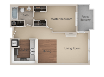 1 Bed 1 Bath Floor Plan at Burnett Station Apartments and Townhomes, Renton, WA, 98057