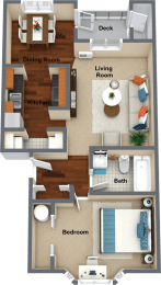 1 bedroom 1 bathroom floor plan at Graymayre Crossing Apartments, Washington, 99208