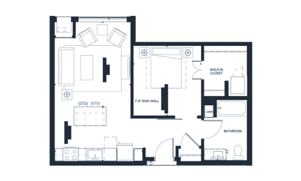 Armstrong - 1 Bedroom &amp; 1 Bathroom Floor Plan At Revel Apartments