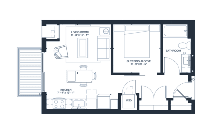 Lennon - Studio &amp; 1 Bathroom Floor Plan At Revel Apartments