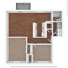 3d 2 bedroom layout at Fairmont Apartments, Pacifica, 94044
