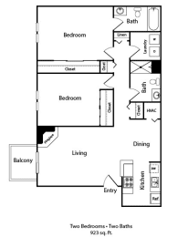 2 Bedroom, 2 Bathroom Floor Plan at Avery Park