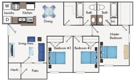 Three Bedroom floor plan