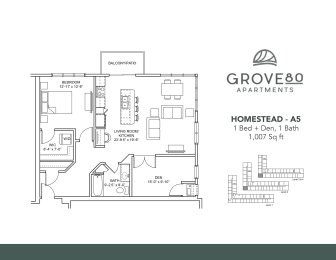 Homestead - A5 Floor Plan at Grove80 Apartments, Minnesota, 55016