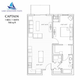 1 Bedroom 1 Bathroom Floor Plan at Lake Jonathan Flats, Chaska, 55318