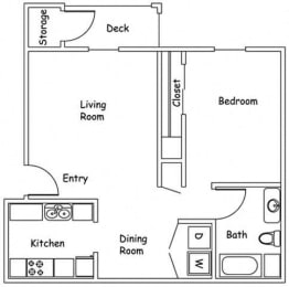 Floor Plan 1 Bedroom, 1 Bath