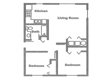 Floor Plan 2 Bedroom, 1 Bath