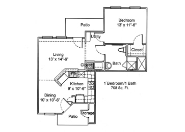 Hillcrest Manor_1 Bedroom Floor Plan