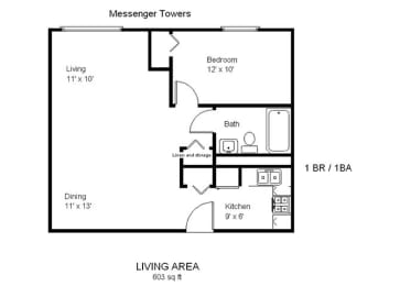 Messenger Towers_1 Bedroom Floor Plan