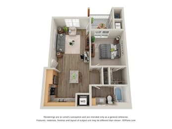 Timbers at Hickory Tree 1 Bedroom Floor Plan
