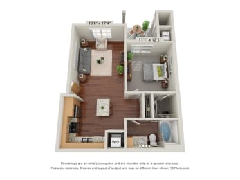Crossroad Commons_1 Bedroom B_3D Floor Plan