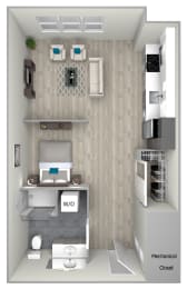 Studio One Bathroom 531 Floor Plan at Nightingale, Providence, RI