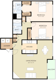 Two Bedroom Two Bath 1101 Sq Ft