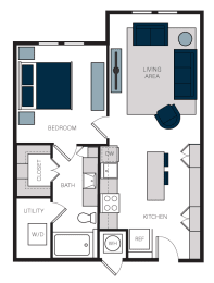 &quot;A2&quot; 1 Bedroom 1 Bath Floor Plan at The Alastair at Aria Village, Sandy Springs, 30328
