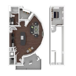 789 Square foot 1 Bedroom 1 Bathroom floorplan known as the Galliano.