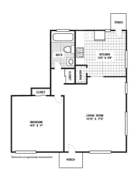 1 Bedroom 1 Bath B Floor Plan at Glen Lennox Apartments, Chapel Hill, 27514