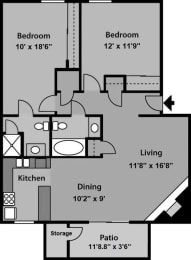 2 Bedroom 2 Bathroom Floor Plan at The Village at Iron Blossom, Nevada, 89511