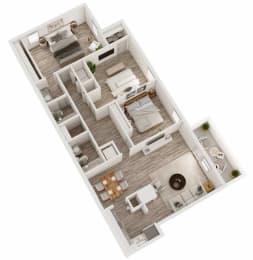 Three bedroom, two bathroom apartment home 3D floor plan at Berry Falls Apartments, Vestavia Hills